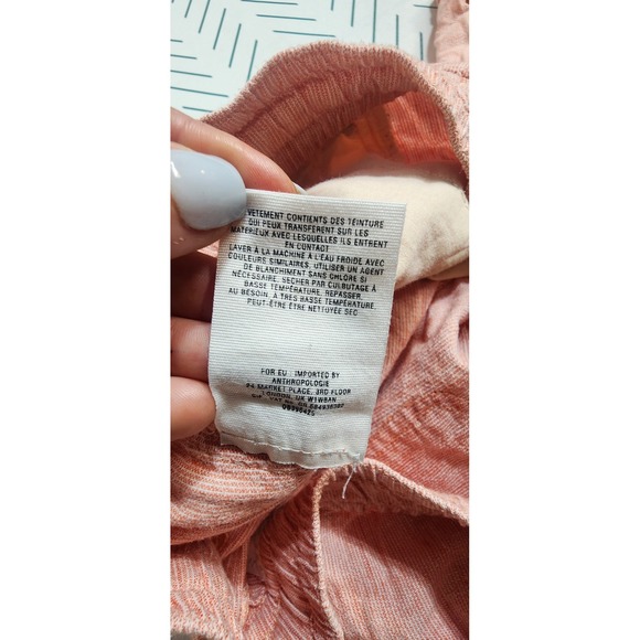 Anthropologie Hei Hei Pants Crop‎ Pockets Pull On Women's Sz XS Pink Coral Linen - Picture 9 of 12